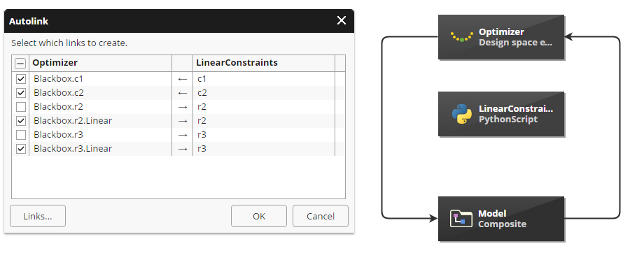 Optimizer and LinearConstraints blocks connection